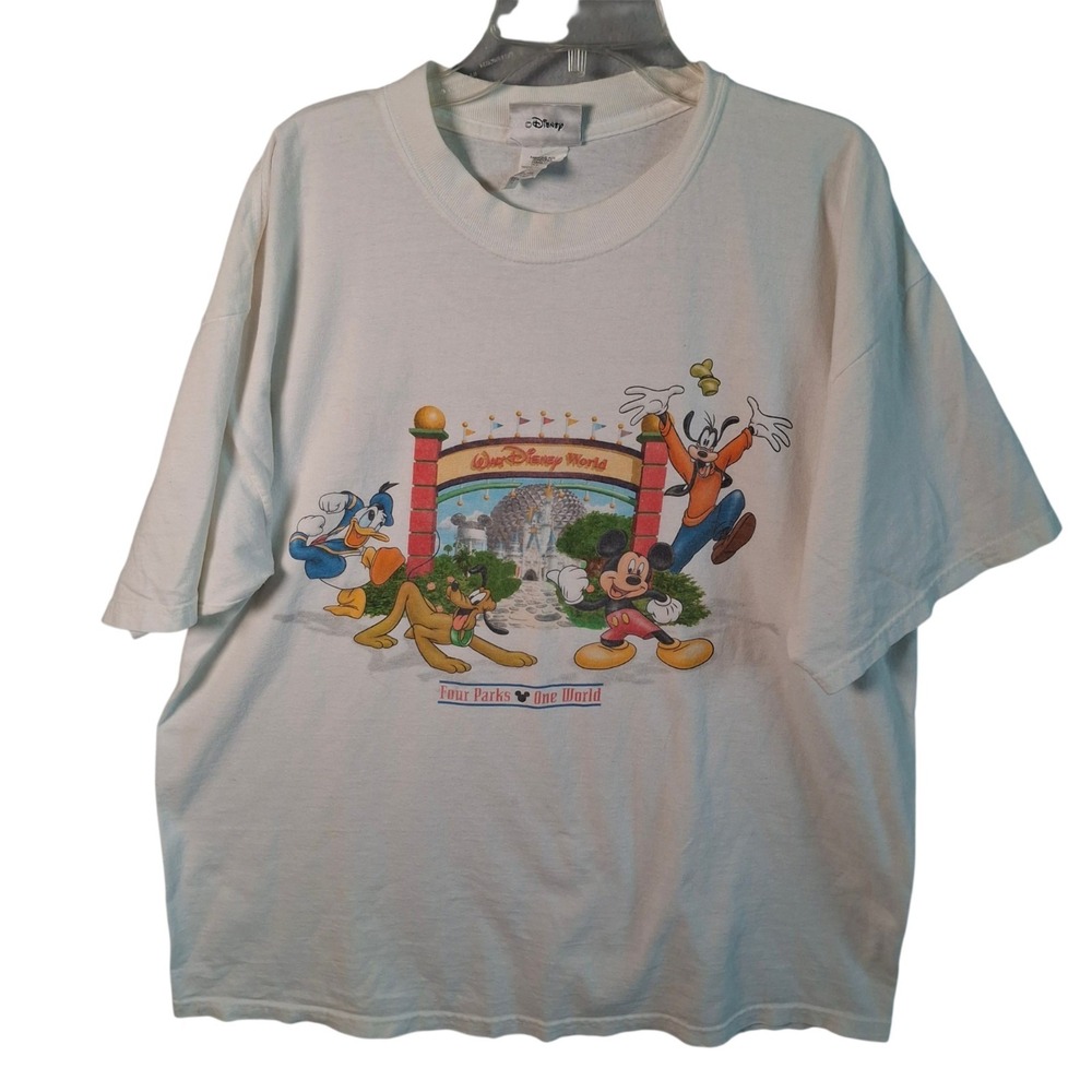Vintage Disney World Four Parks One World T Shirt Large White Graphic